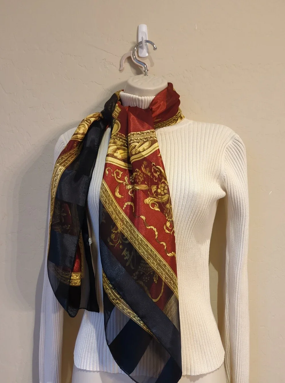 Vintage Olympic Sheer Scarf Heraldic Crest Wreath Motif Korea  40